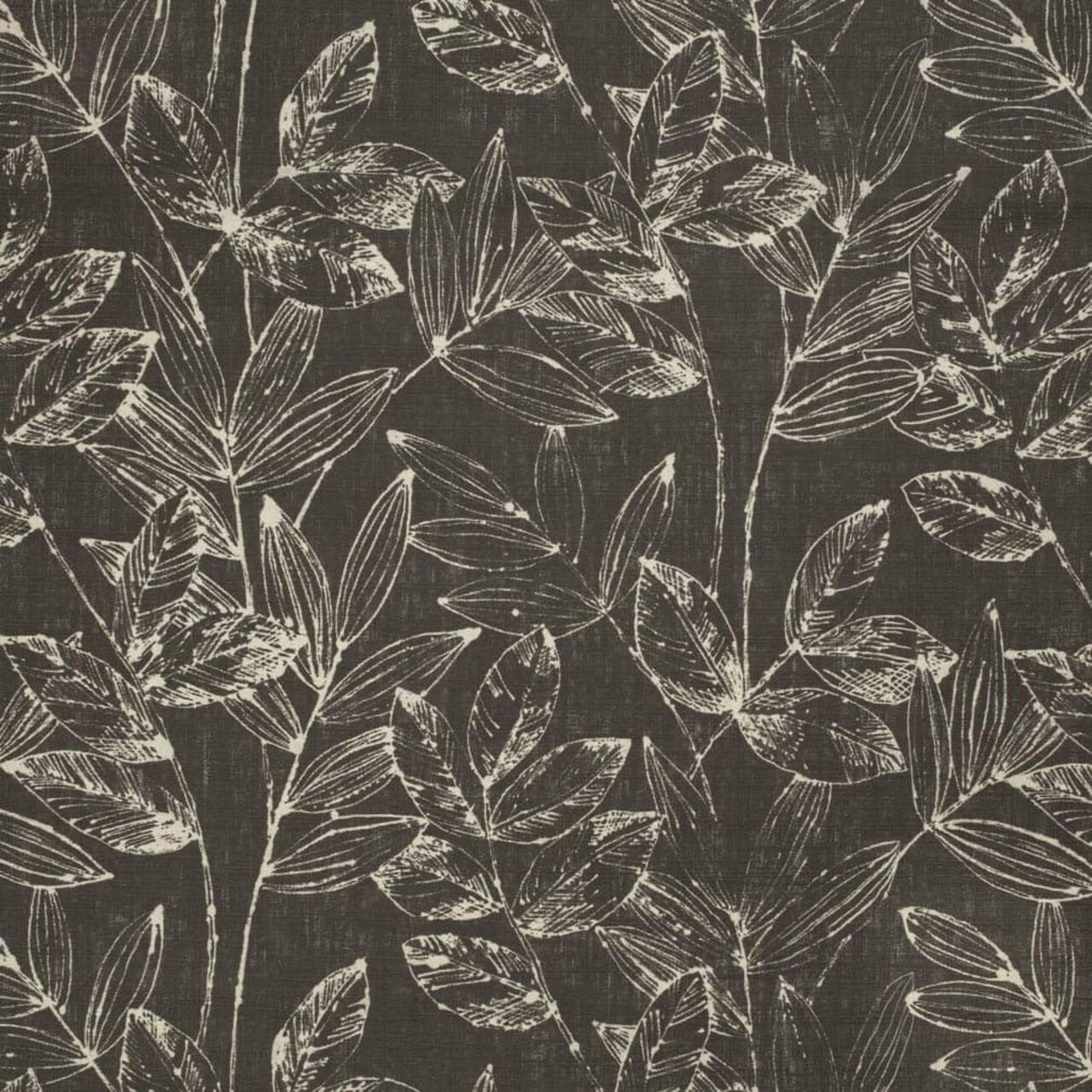 Black Abstract Leaves Linen Look Print Upholstery Fabric by The Yard - SKU: Brady Obsidian